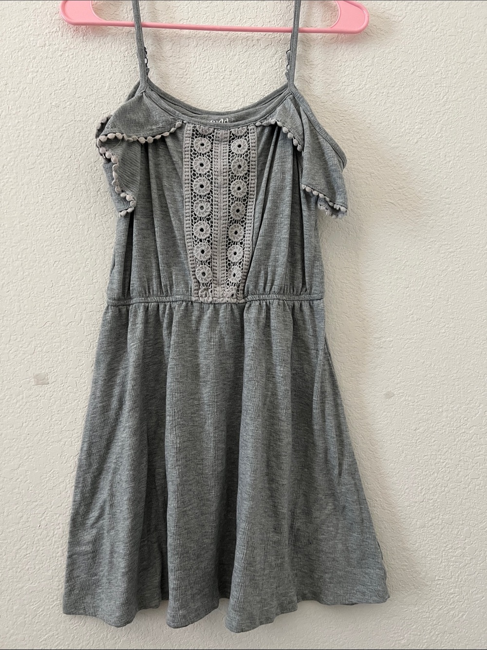 Mudd Gray Crochet-Front Cold-Shoulder Girls' Dress